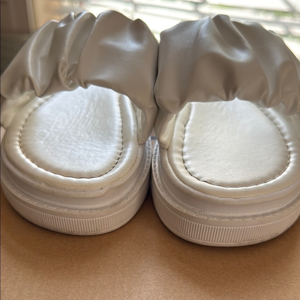 White Satin Slide Sandals - Picture 7 of 11